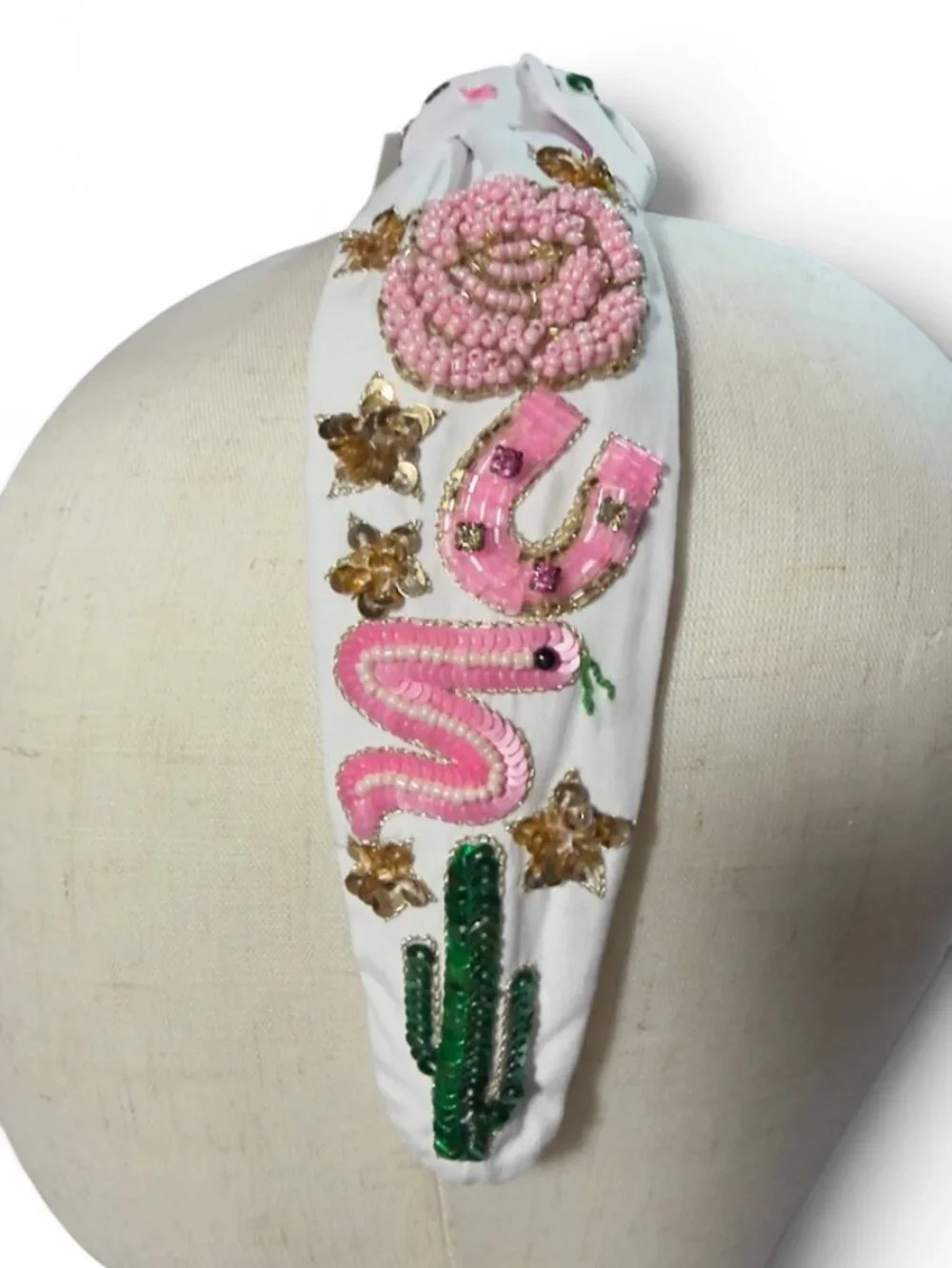 Derby Western Rose Beaded Headband New